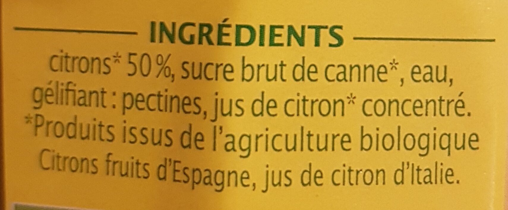 Confiture extra citron d'espagne - Ingredientes - fr