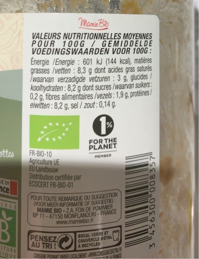 Lentille saucisse bio - Nutrition facts - fr