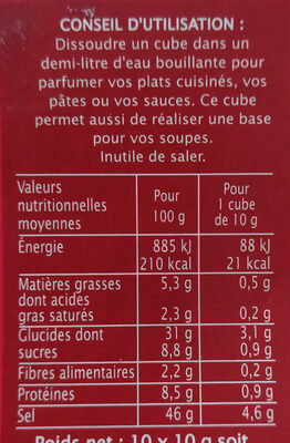 Bouillon cube bœuf dégraissé - Tableau nutritionnel