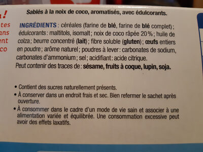 Sablés Noix de Coco - Ingredients - fr