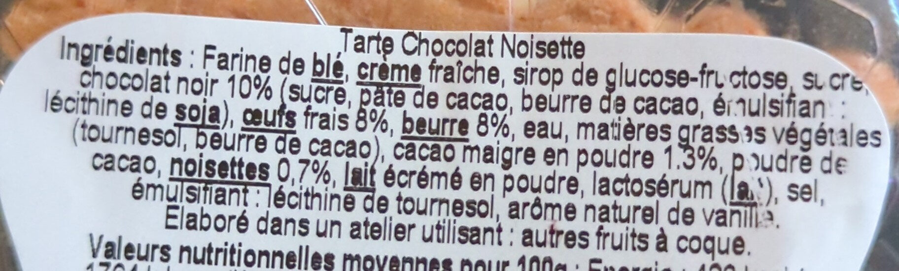 Tarte chococolat noisette - Ingredients - fr
