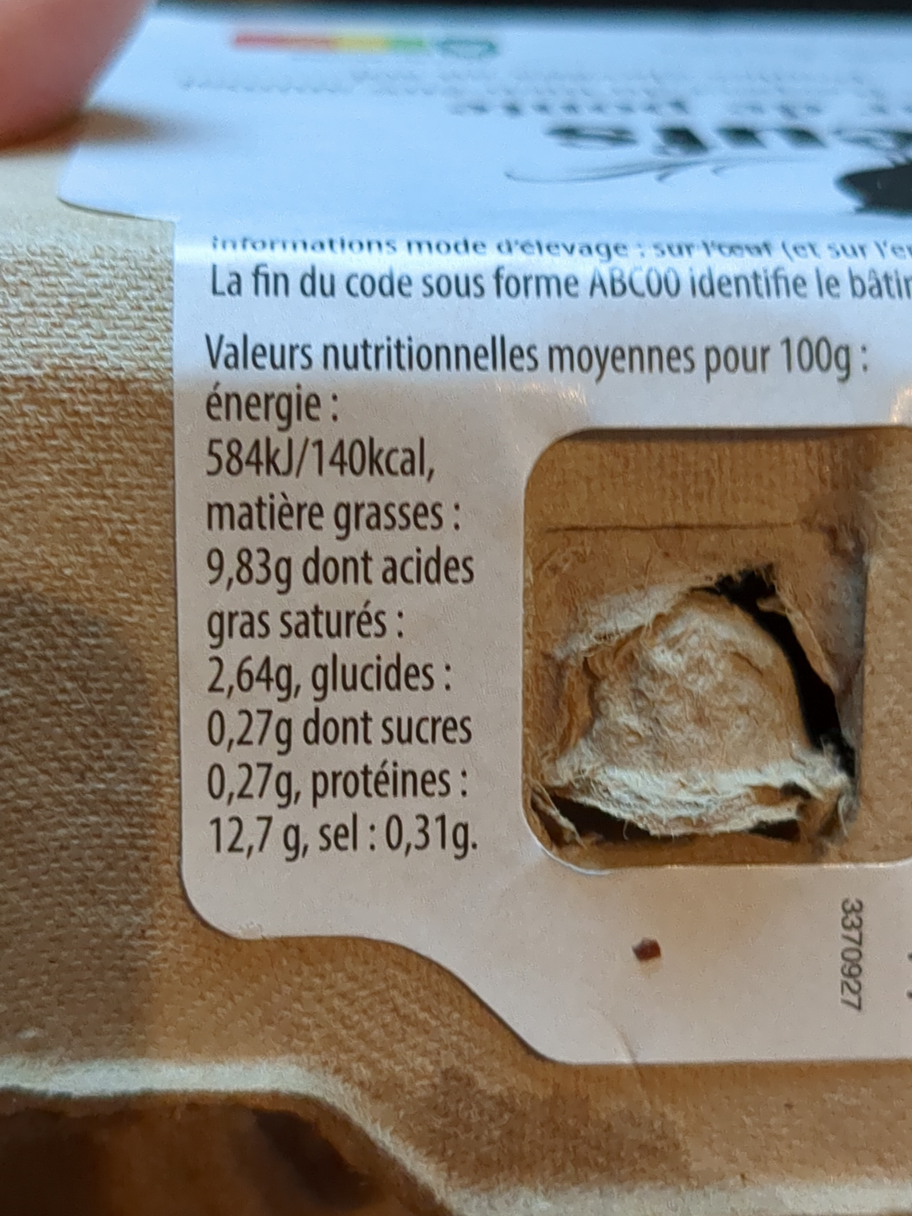 6 œufs Le Nid Savoyard datés du jour de ponte - Voedingswaarden - fr