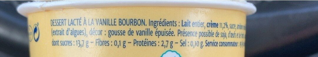 Creme vanille - Tableau nutritionnel