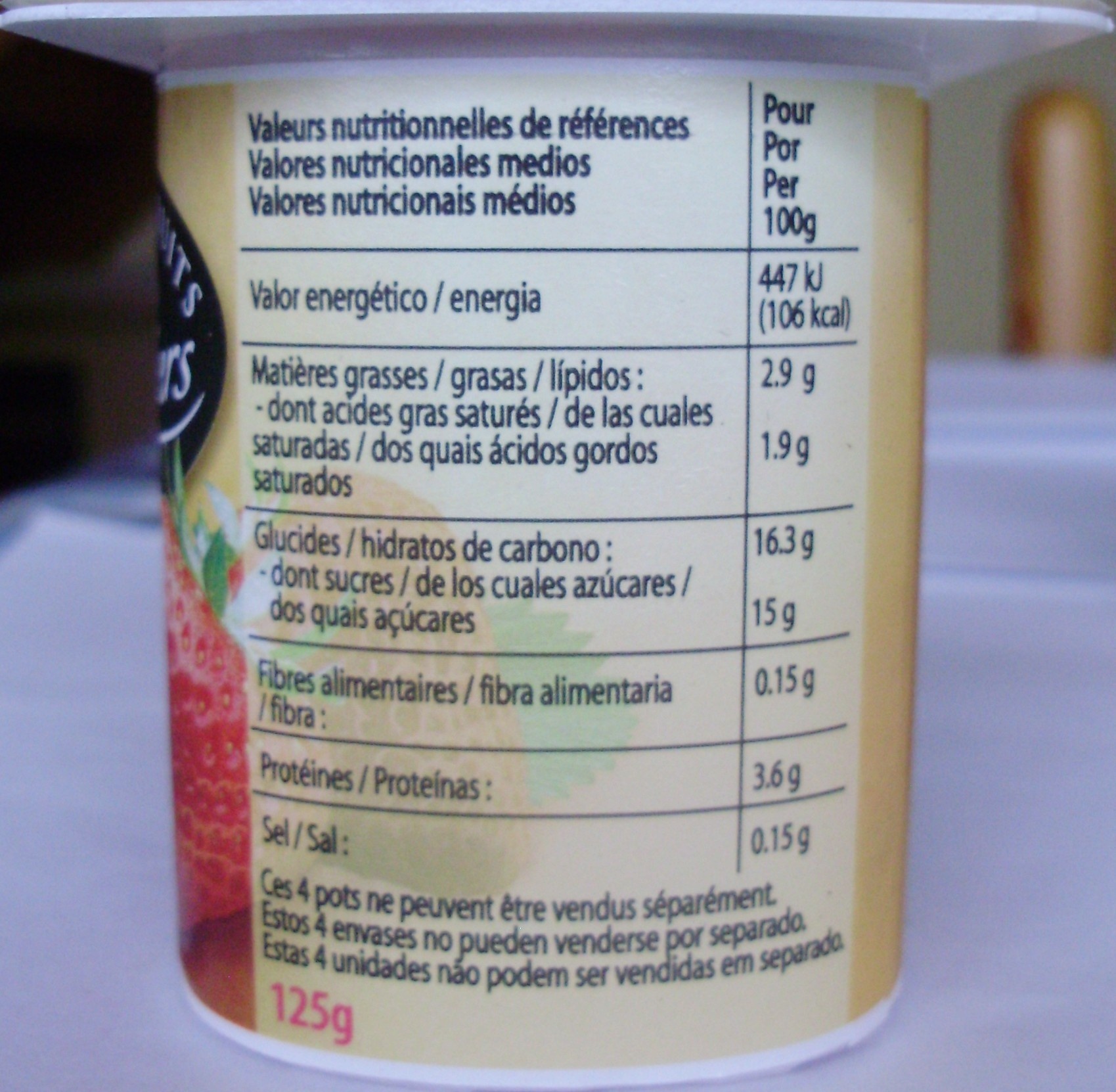Yaourts aux fruits Façon Pâtissiers (Fraise, Pomme, Citron) - Tableau nutritionnel