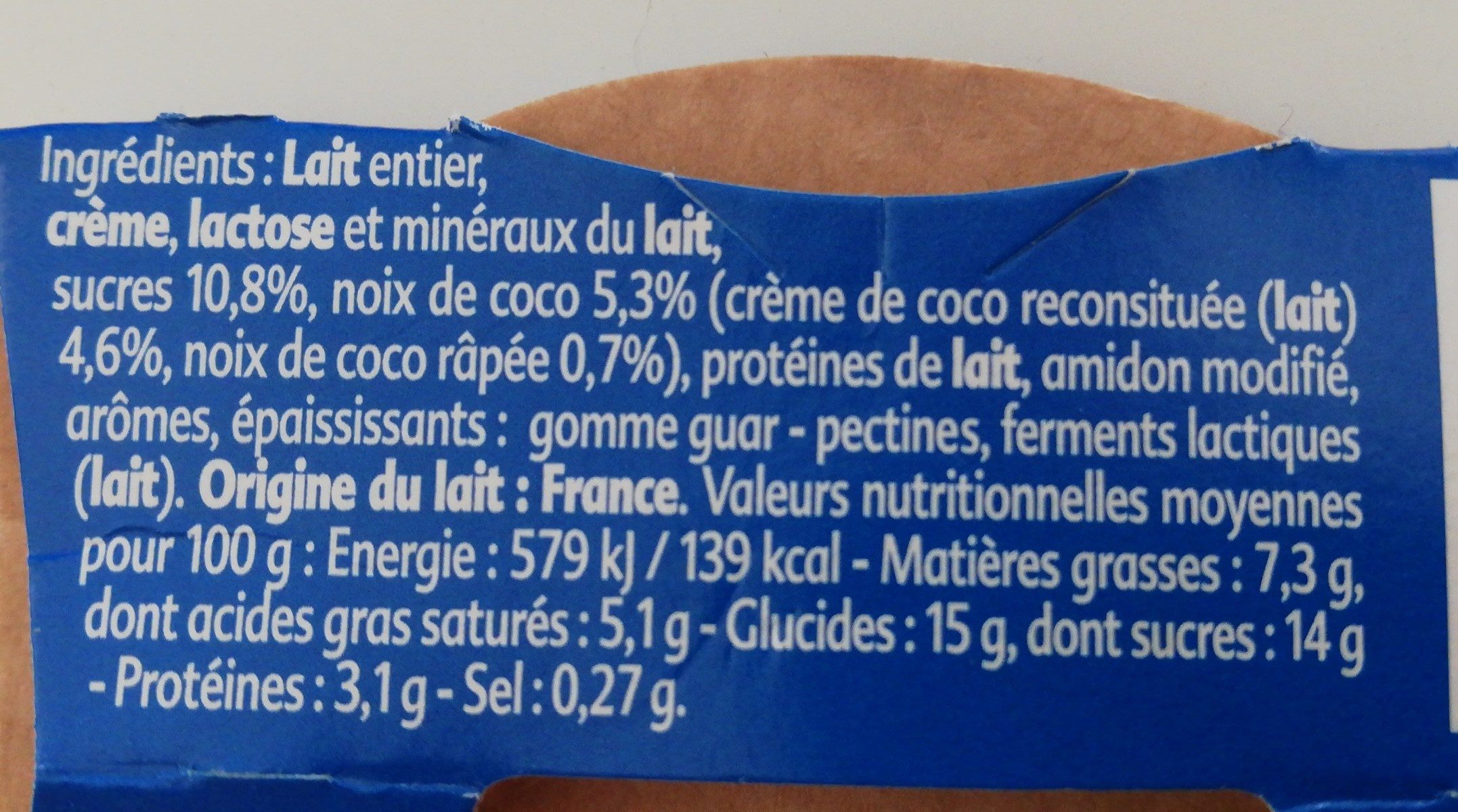 Yaourt gourmand noix de coco - Ingrédients
