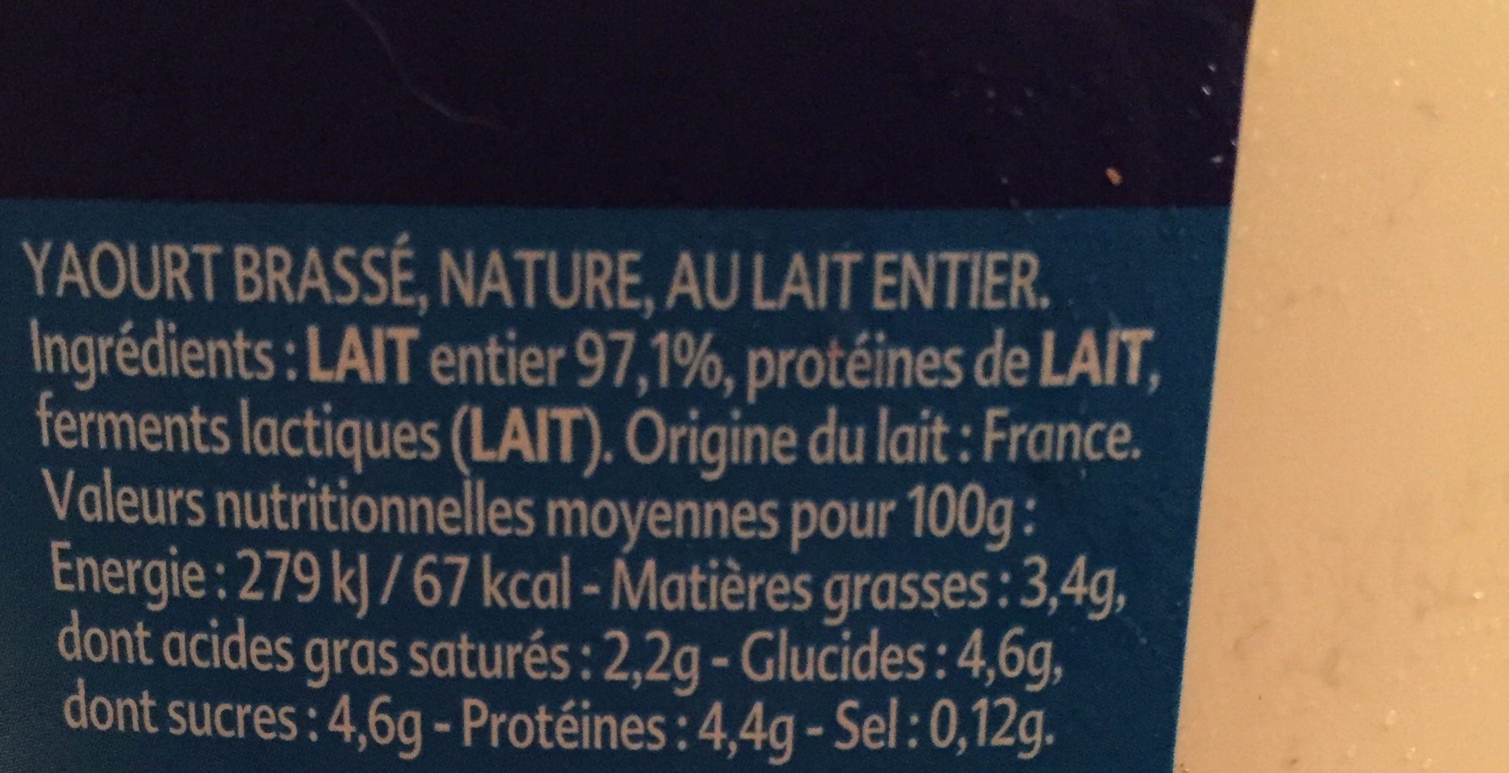 Yaourt Brassé Nature 5K - Ingrédients