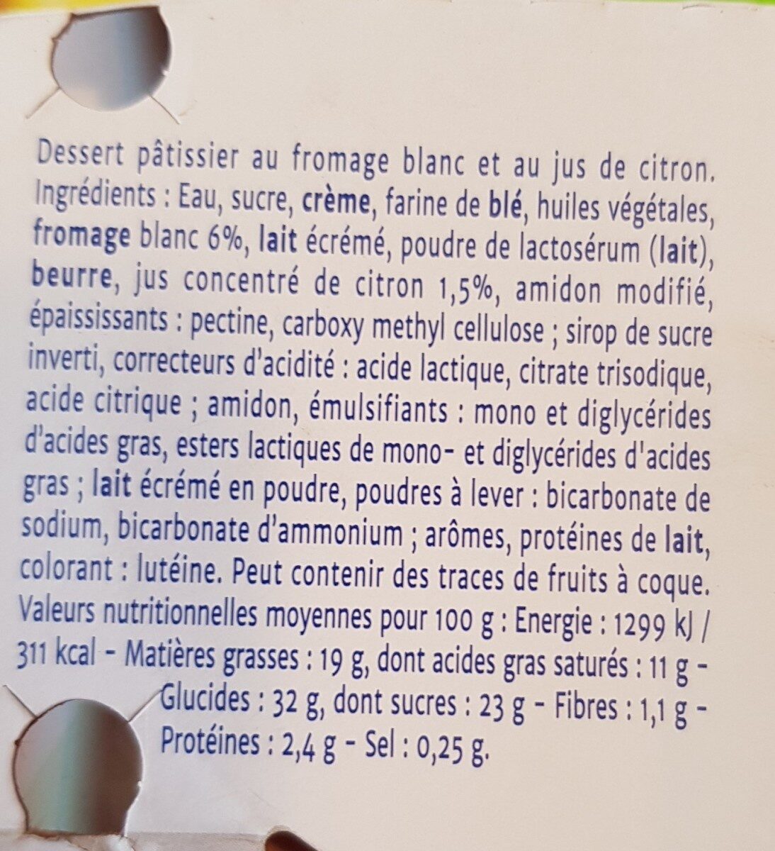 Cheese cake citron - Ingredients - fr