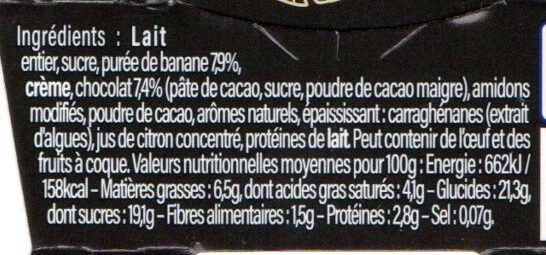 Crème Chocolat Banane - Ingrédients