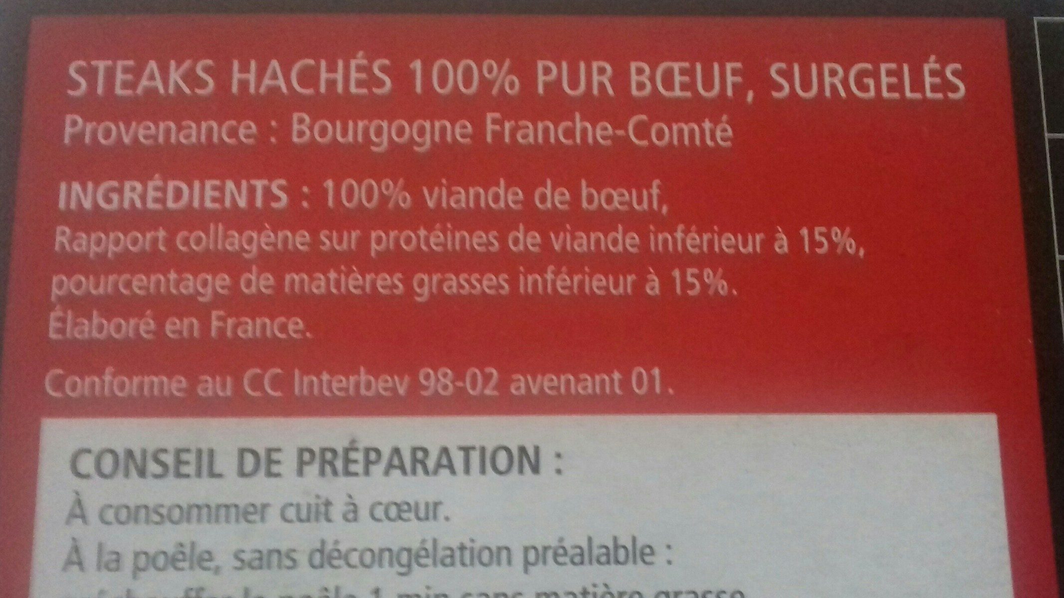 Steak Haché Charolais 15% MG - Ingrédients