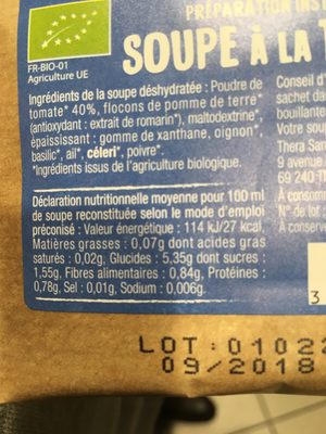 Soupe Instantanee Tomates 18G Allege En Sel - Ingrédients