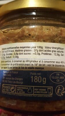 Terribe foie de volaille - Nutrition facts - fr