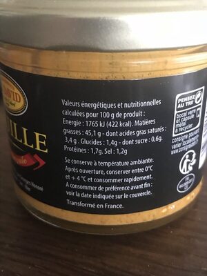 Rouille provençale - Tableau nutritionnel
