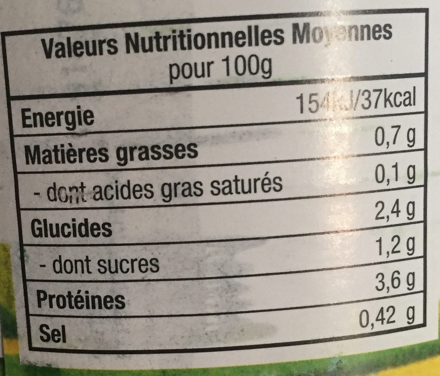 Epinard hachés - Tableau nutritionnel