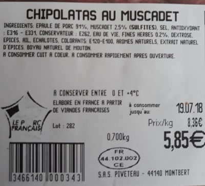 Chocolats  au muscadet - Ingredients - fr