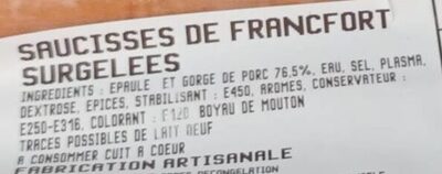 Saucisses de Francfort surgelées - Ingredients - fr
