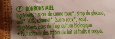 Bonbon Bio Miel - Ingredientes - fr