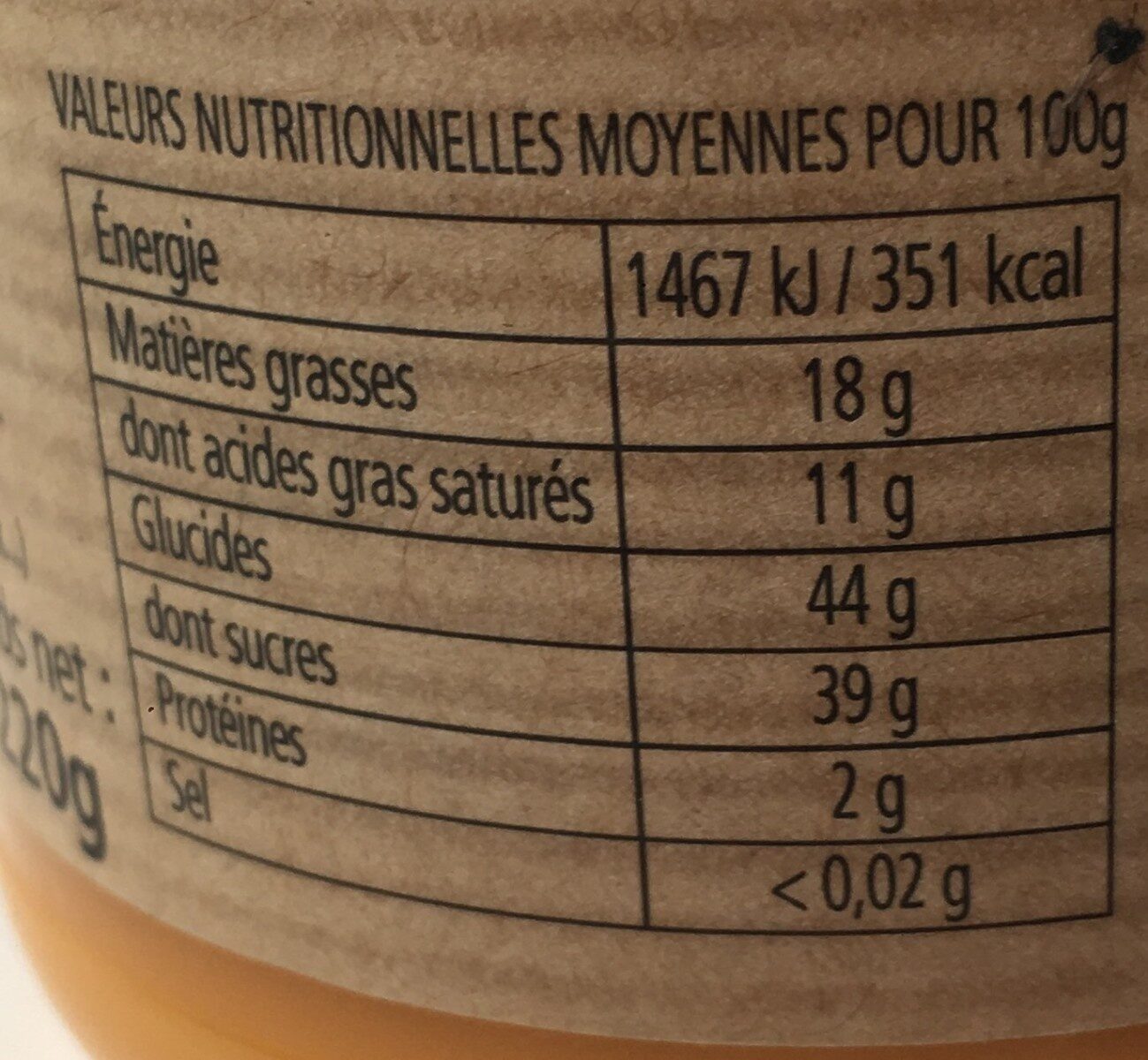 Creme d’abricot - Nutrition facts - fr