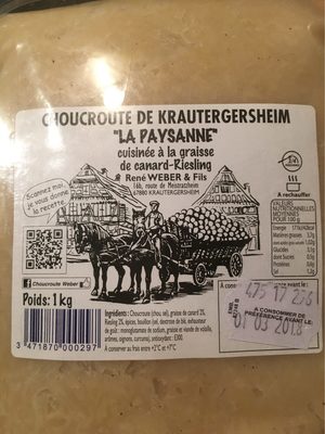 Choucroute de krautergersheim la paysanne - Tableau nutritionnel
