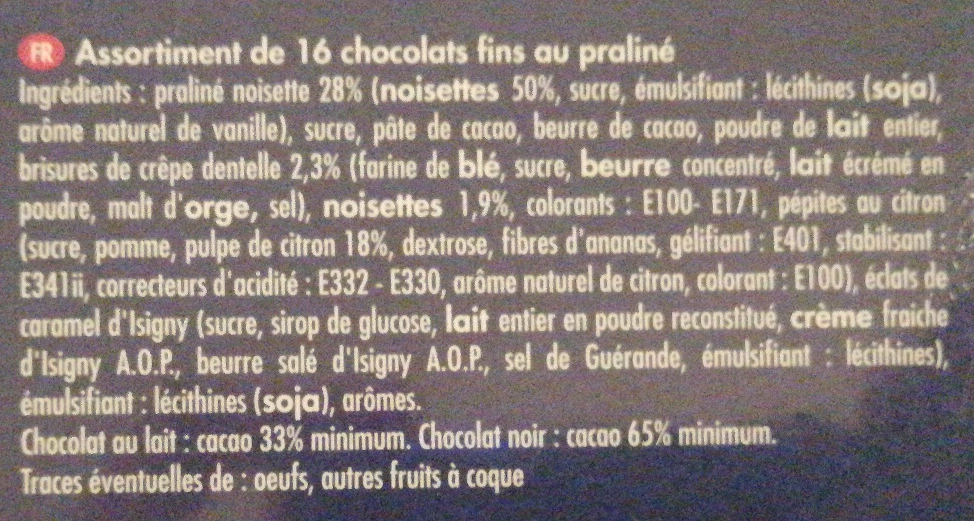 Chocolat fins au praliné - Ingrédients