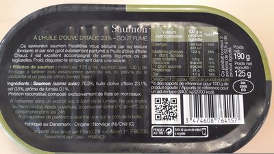 Saumon à l'huile d'olive d'Italie 23% goût fumé - Ingredientes - fr