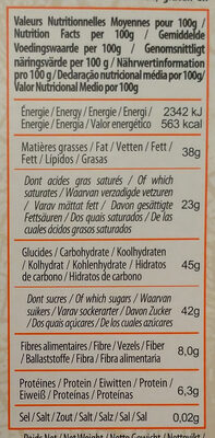 Chocolat noir huile essentielle orange - Informació nutricional - fr