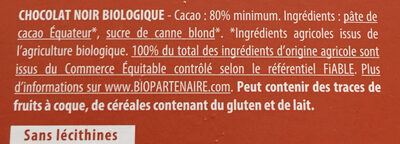 Chocolat noir 80% - Équateur - Ingrédients