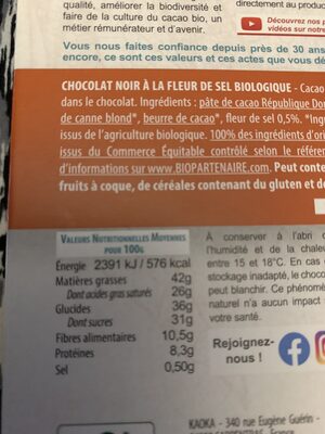 Chocolat Noir à la Fleur de Sel Bio - Ingrediënten - fr