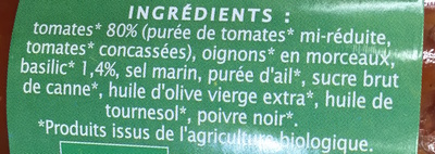 Sauce tomate Basilic Jardin BIO - Ingrédients
