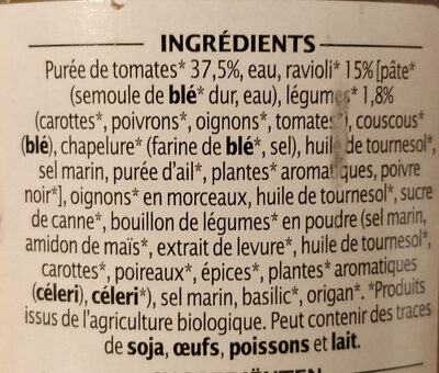 Pâtes farcies aux légumes à la sauce tomate bio - Ingrédients
