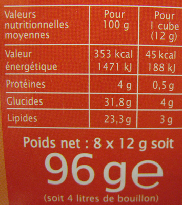 Bouillon cube saveur provençale à poêler Jardin Bio - Nutrition facts