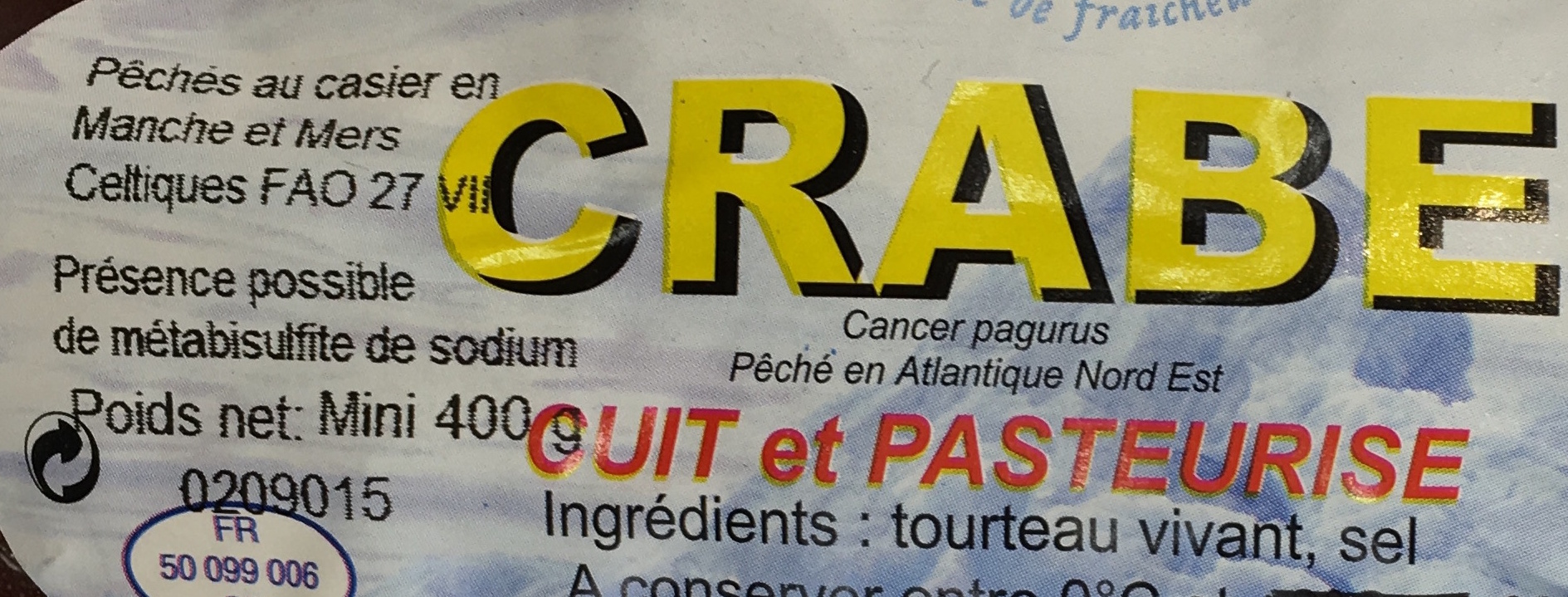 Crabe cuit et pasteurisé - Ingrédients