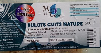 Bulots cuits nature - Tableau nutritionnel