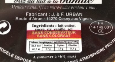 Riz au lait Vanille - Ingredients - fr