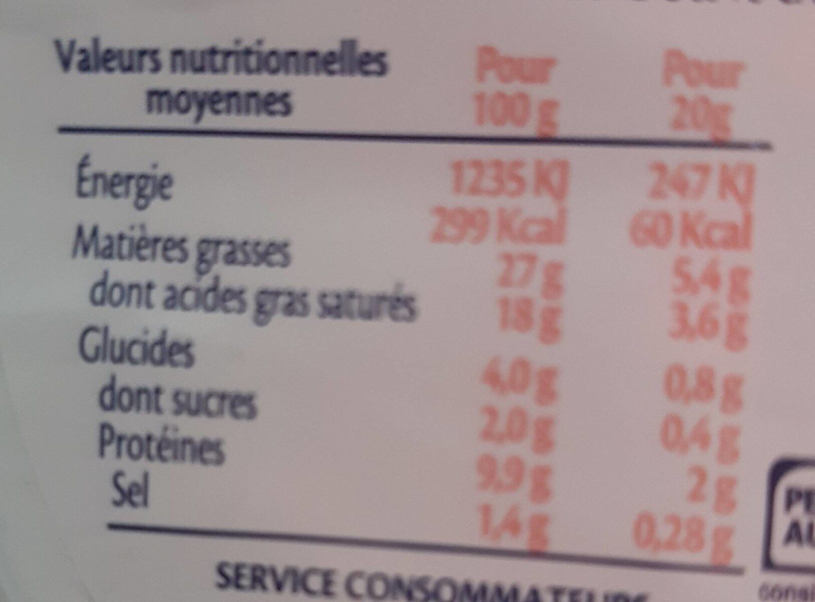 Billes Coeur Saumon Fumé, Citron et Ciboulette - Tableau nutritionnel