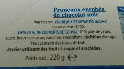 Pruneaux enrobés de chocolat noir - Ingredients - fr