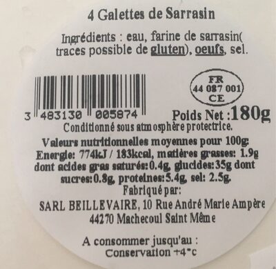 Galette - Nutrition facts - fr
