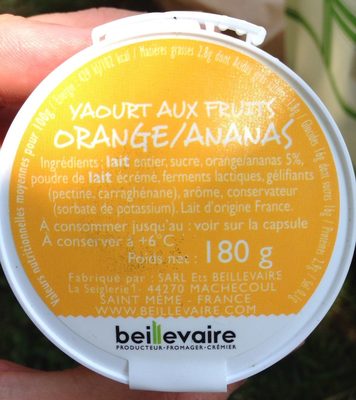 Yaourt aux fruits Orange/Ananas - Ingrédients