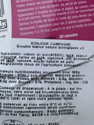 BOUDINS BLANCS NATURE - Ingredientes - fr