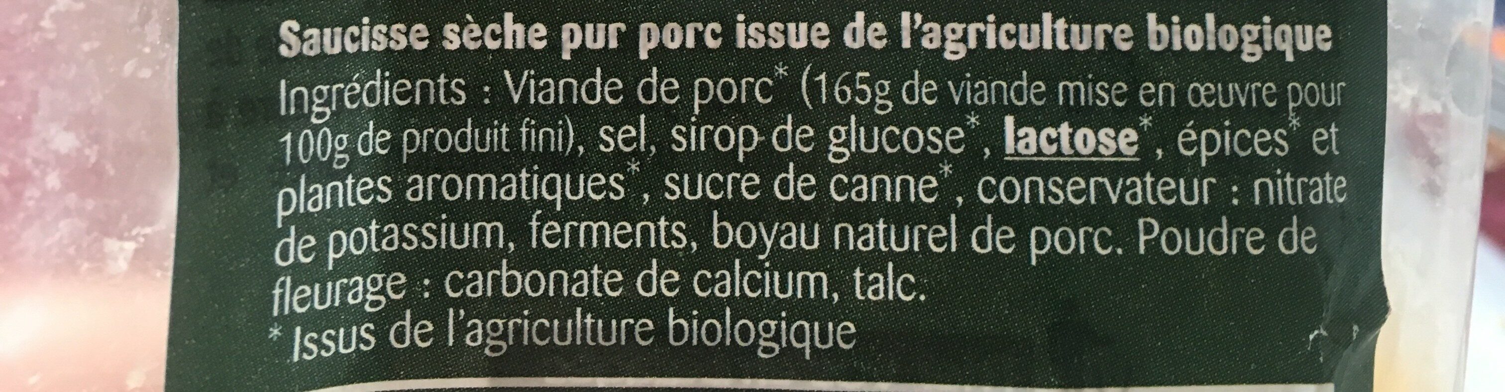 Saucisson Sec Bio - Ingredients - fr