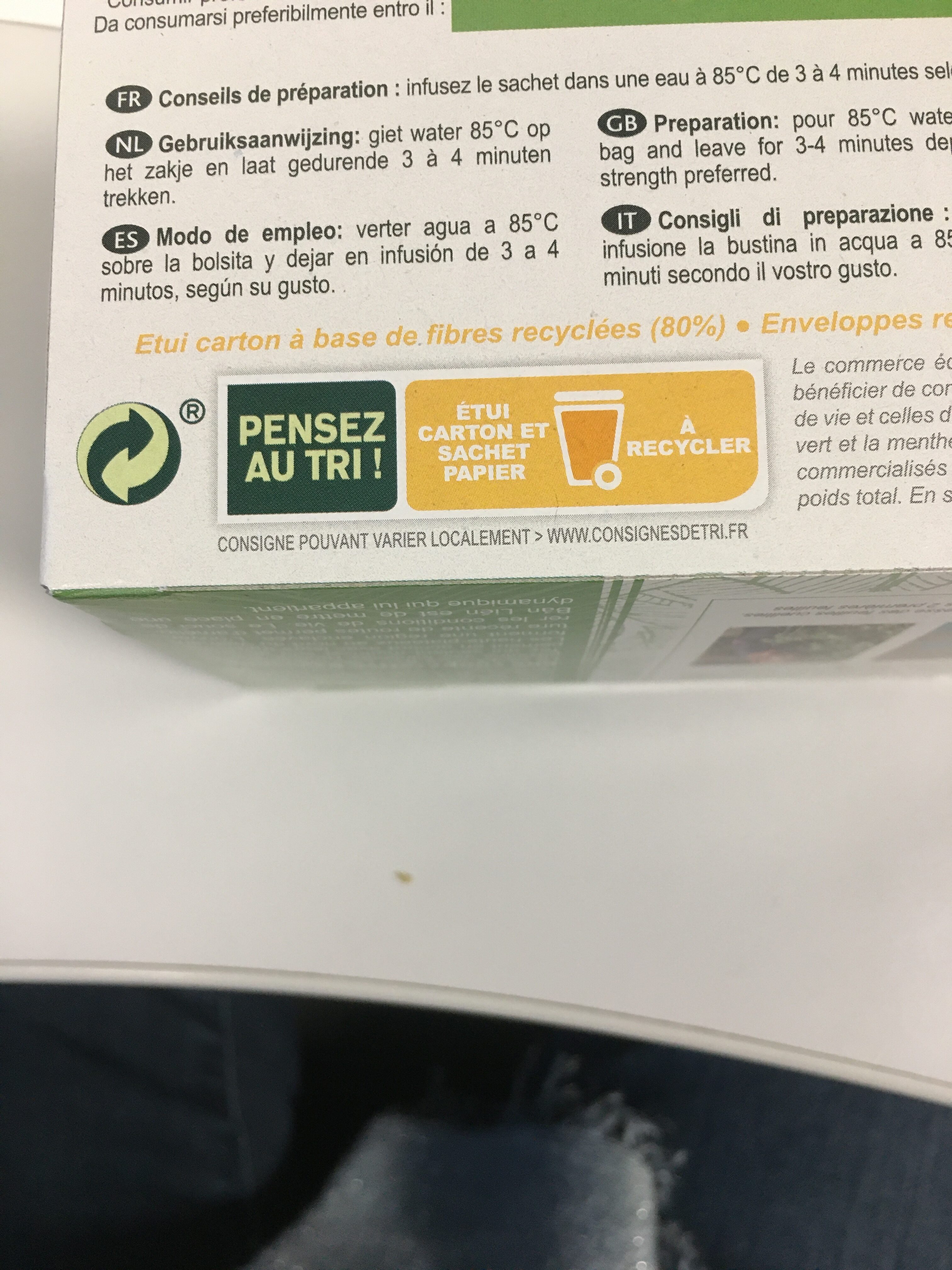 Thé Vert Menthe - Recycling instructions and/or packaging information - fr