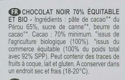 Chocolat noir 70% Pérou Grand cru Piura - Ingrediënten - fr