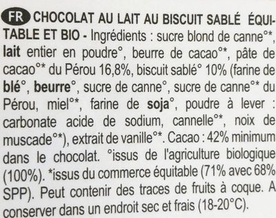 Chocolat au lait biscuit sable prits - Ingredients - fr