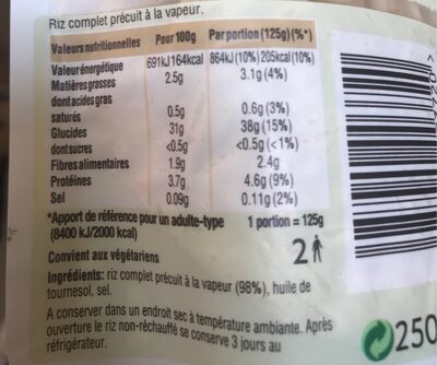 Riz complet - Nutrition facts - fr