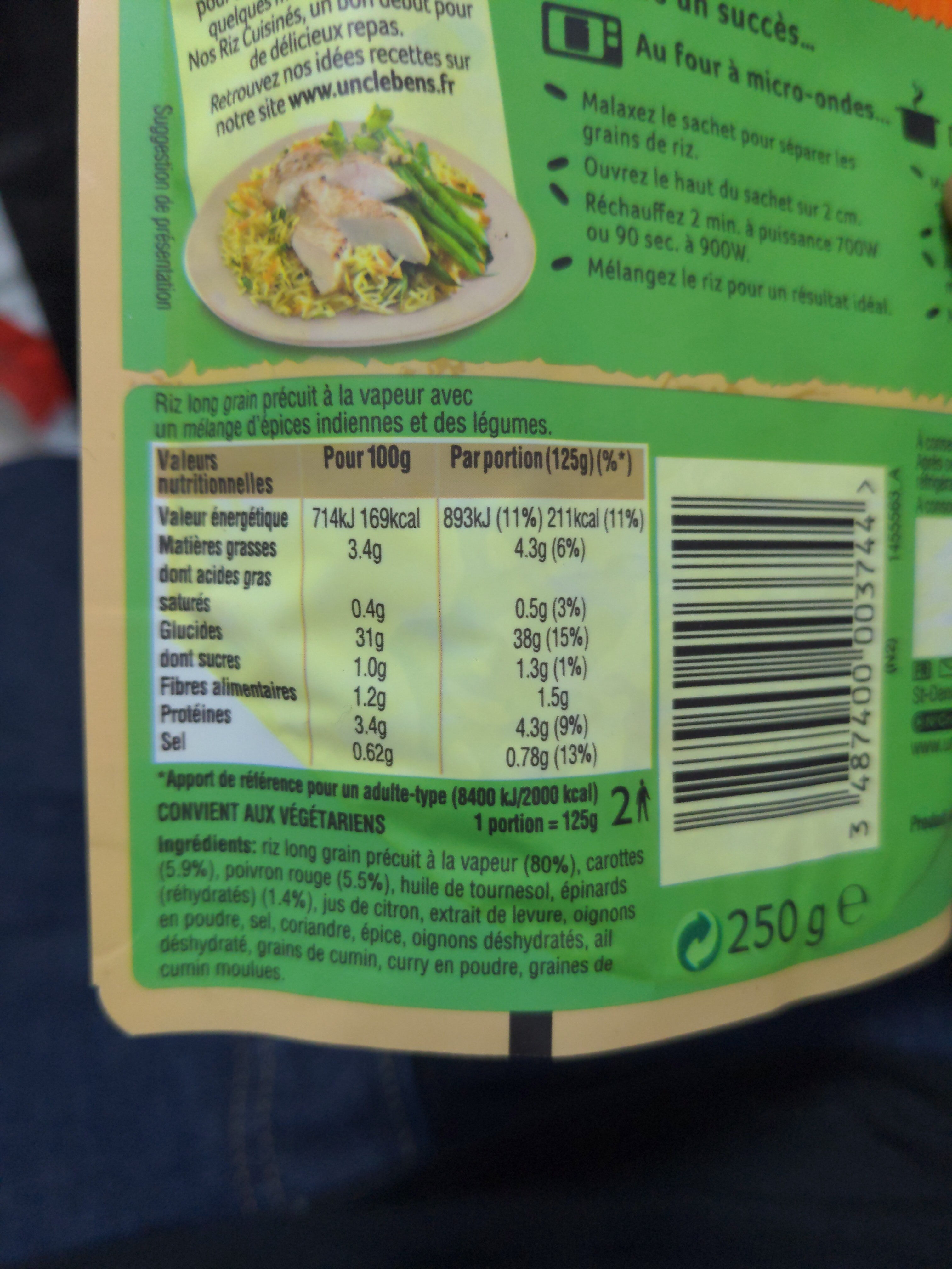 Riz au curry et légumes - Nutrition facts