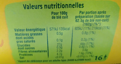 Blé naturel - Información nutricional - fr