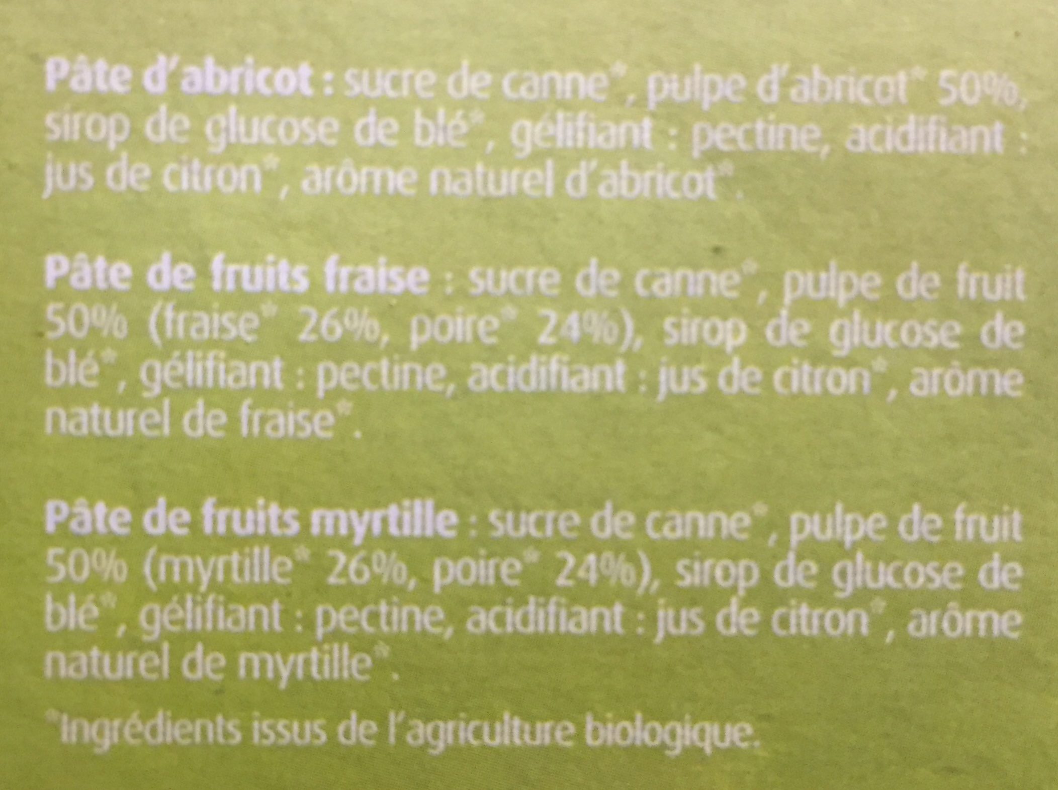 Pâtes de Fruits de Provence Bio France Marion étui - Ingredients - fr