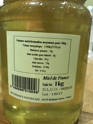Miel de France Acacia bio - Tableau nutritionnel