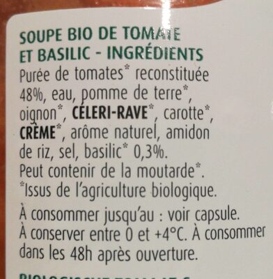 Velouté Bio Tomate & Basilic - Ingredientes - fr