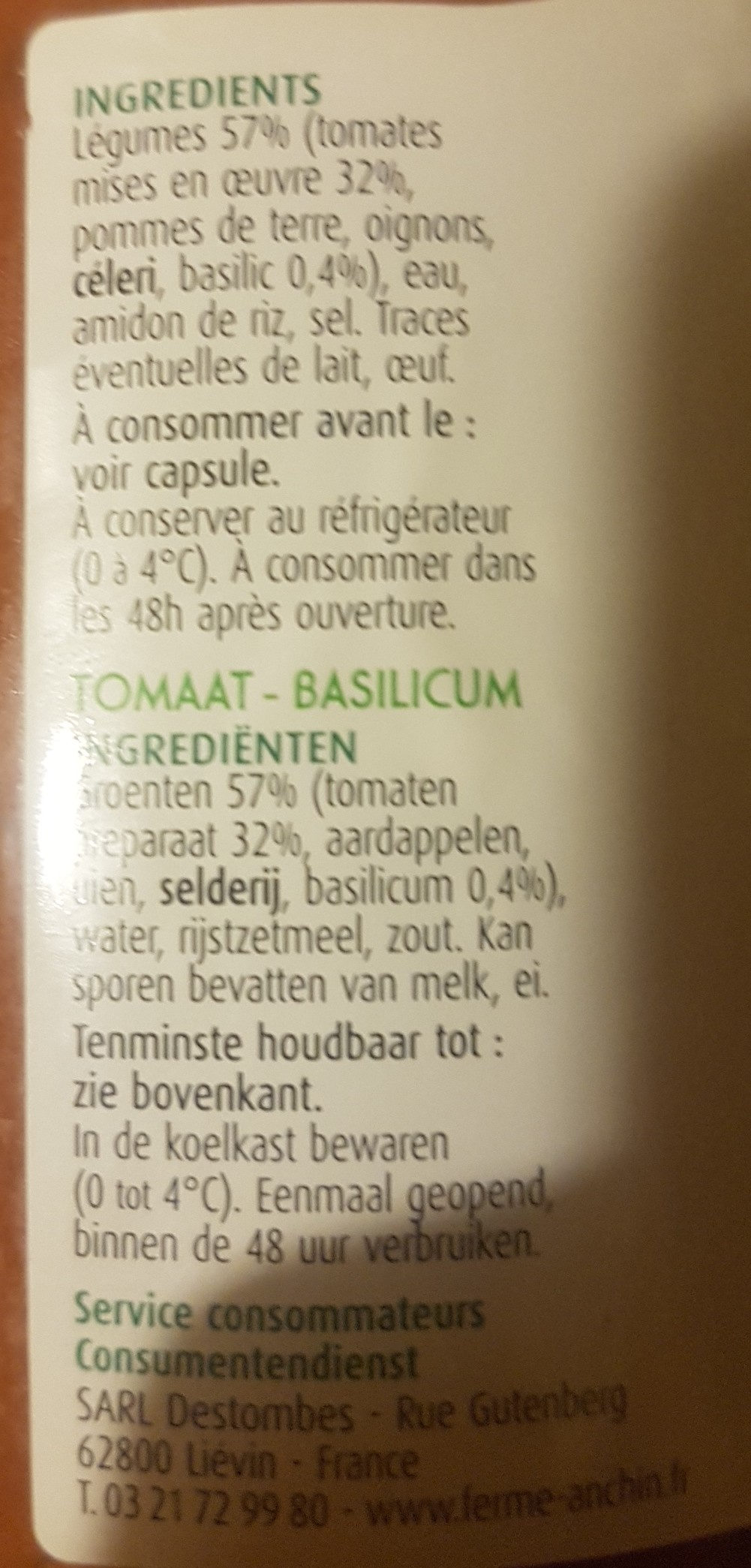 Soupe tomate et basilic - Ingredientes - fr