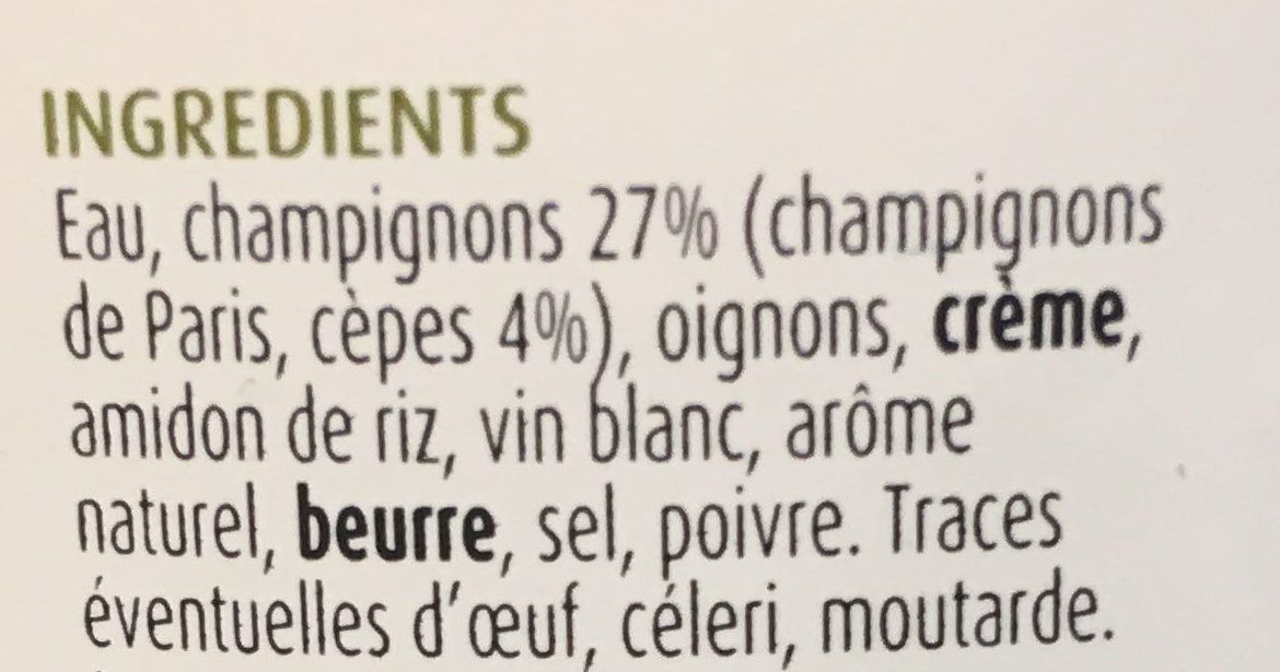 Velouté champignons & cèpes - Ingredients - fr